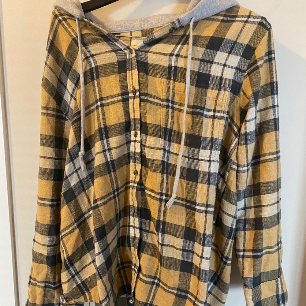 American Eagle Flannel Button Up with hood Sz L